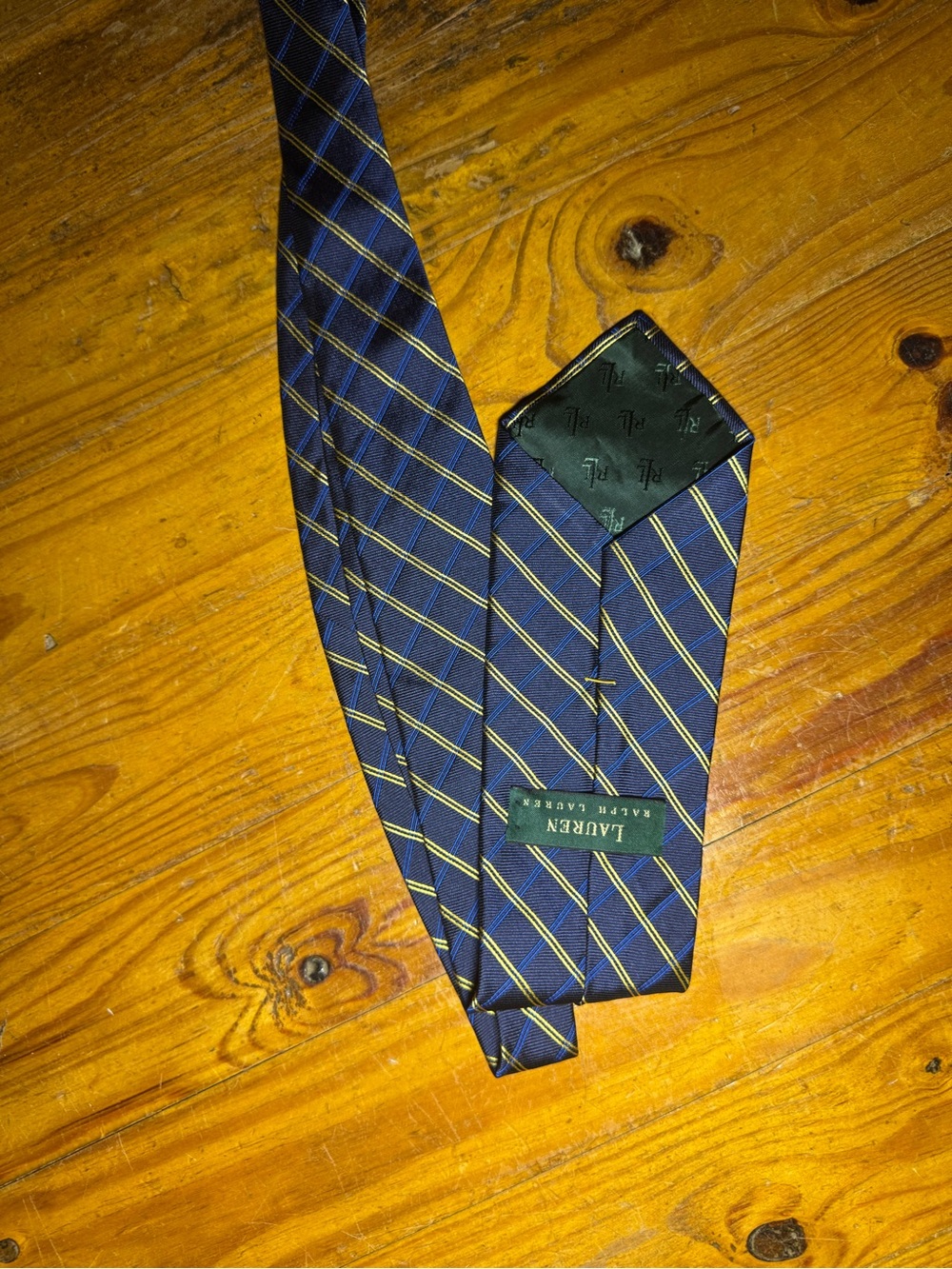 Lauren Ralph Lauren Blue Tie with Yellow Stripes